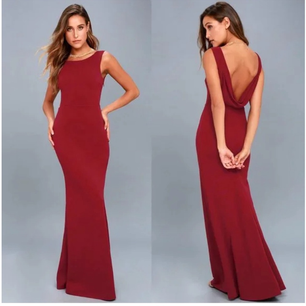 Lulus Call My Name Wine Red Backless Formal Evening Maxi Sheath Dress